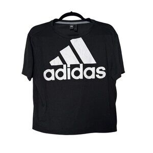 Adidas Women’s Graphic Tee Black and White Size Large Logo Spellout